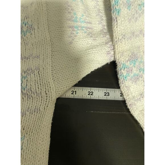 Vintage Handmade Womens Cardigan Large White Fair Isle Chunky Knit Granny 90s - Picture 3 of 5